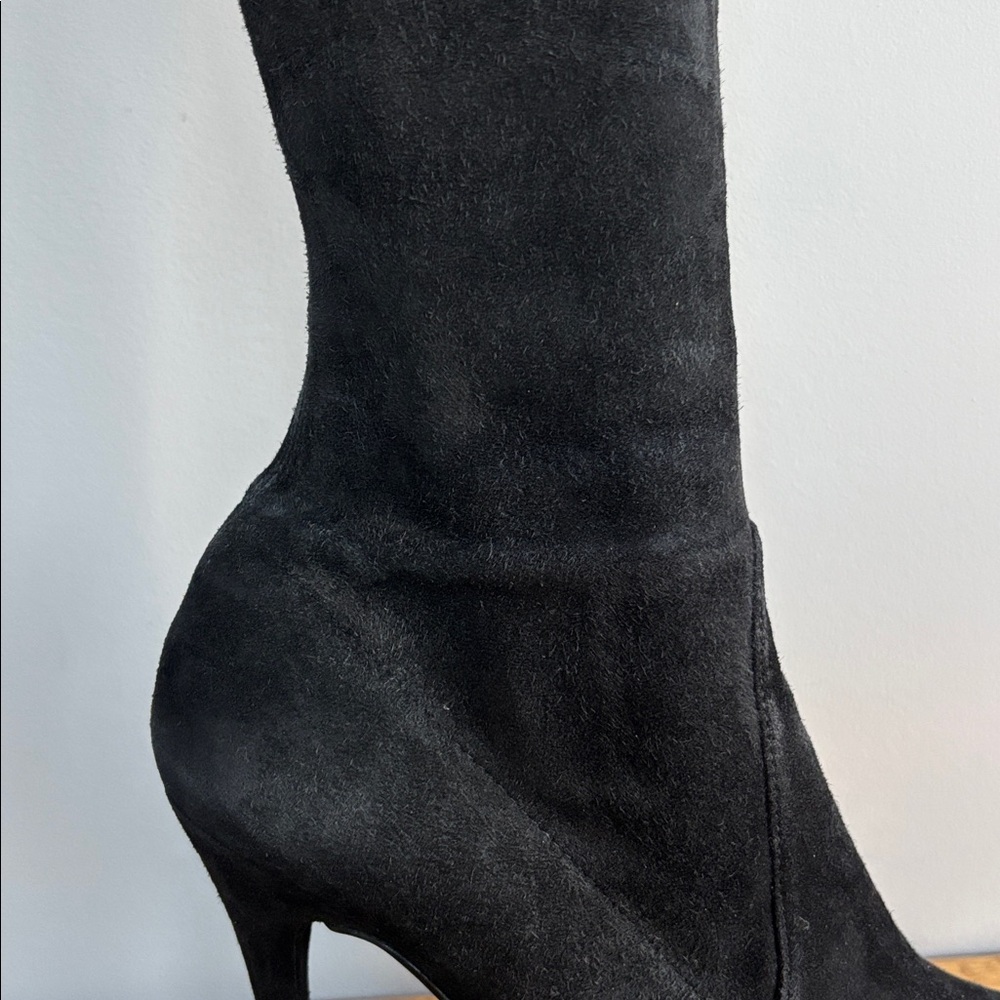 Stuart Weitzman Black Suede Over-the-Knee Stiletto Boots Minimal Chic Y2K Luxe - Picture 9 of 13